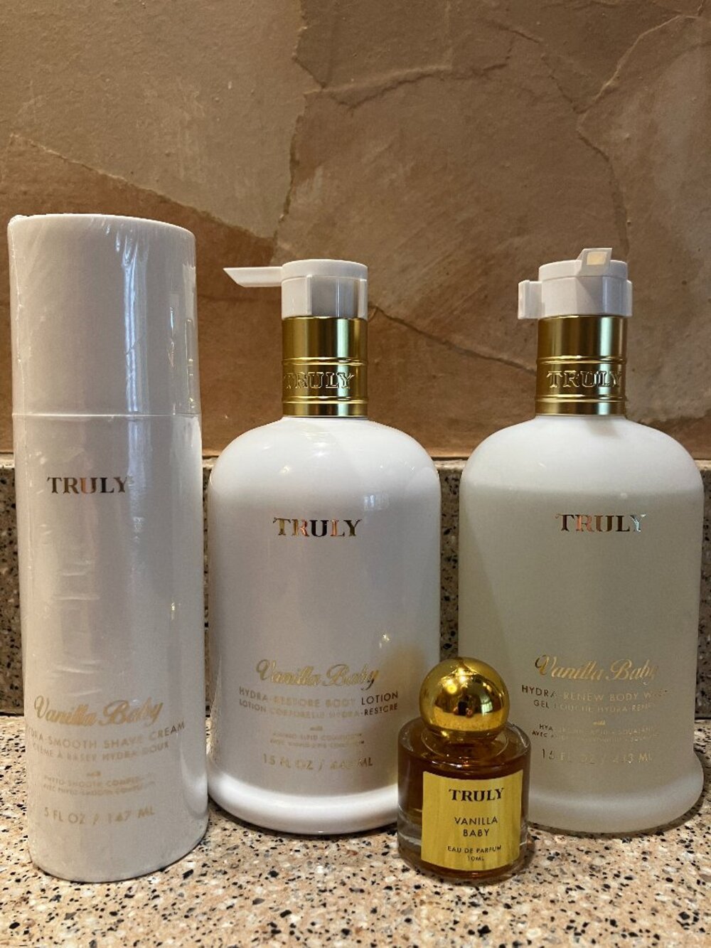 TRULY Vanilla Baby Set Perfume , Body Wash , Body Lotion , Shave Creme! NEW